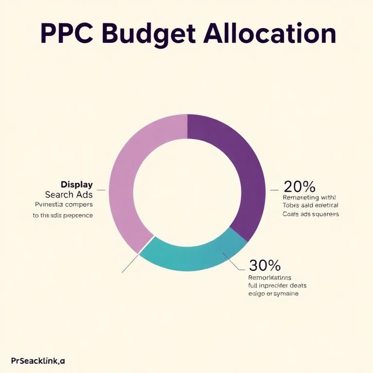 PPC Budget Allocation showing Search Ads, Display, and Remarketing split
