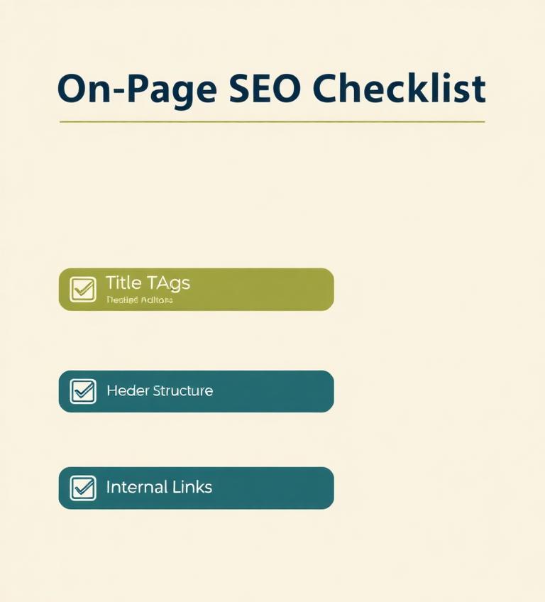 On-Page SEO Checklist showing Title Tags, Header Structure, and Internal Links