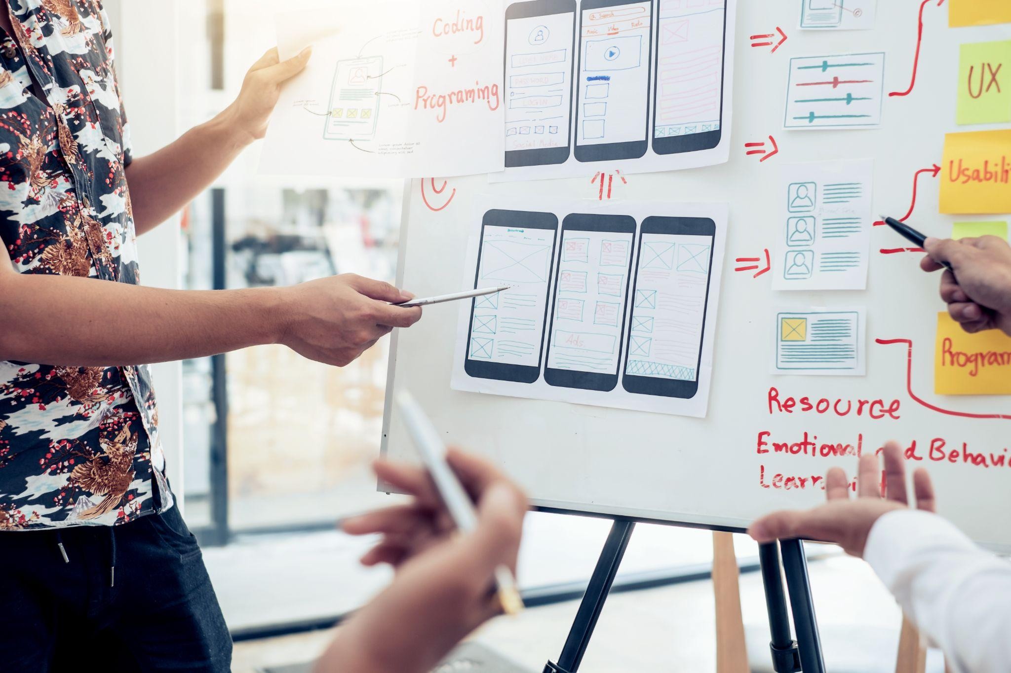 Design team mapping mobile site UX and content flow to boost SEO and conversions with a Digital Marketing Company Dallas strategy.